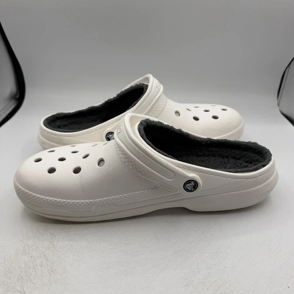 Crocs Classic Lined Clogs Mens Sz 13 White Slip On Shoes 203591